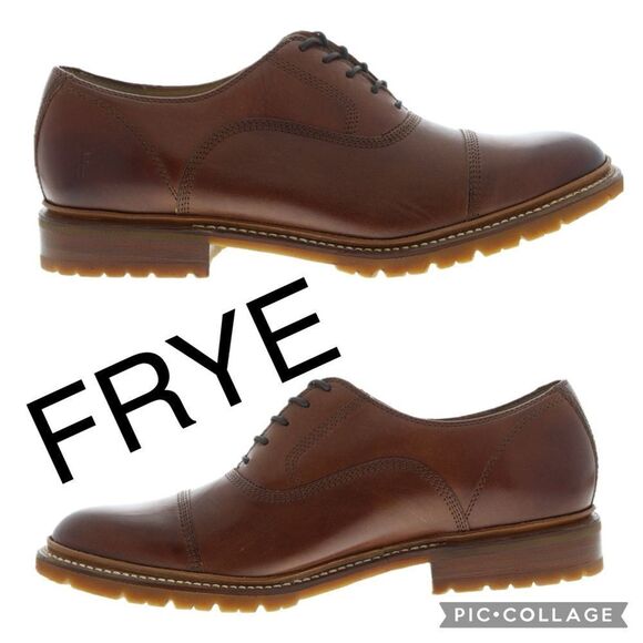 (S5) Frye James Bal Lug Oxford Men's Brown Leather Lace Up Cap Toe Shoes Sz 9.5 - Picture 1 of 12